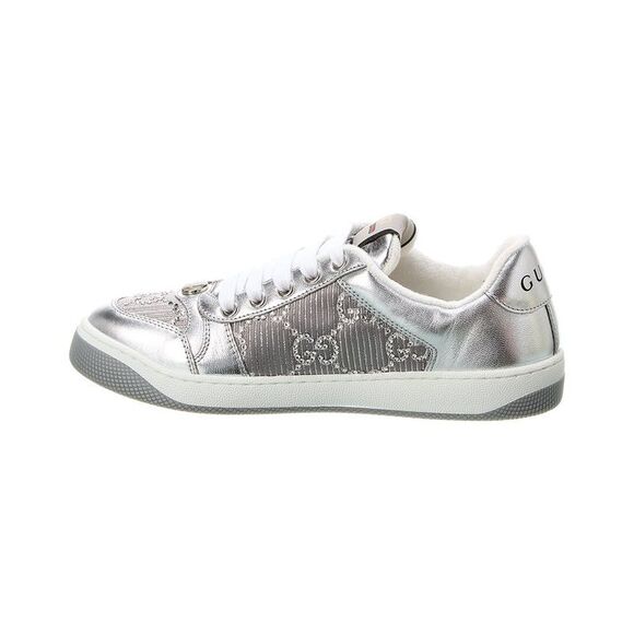 Gucci Screener Satin & Leather Sneaker, Silver - Picture 2 of 5